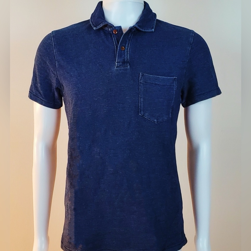Club Monaco Essential Denim Polo Shirt Short Sleeve Knit Navy Blue